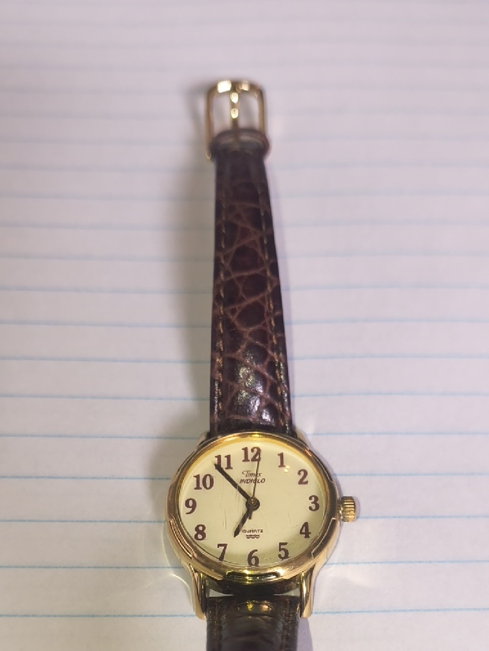 Vintage Timex Indiglo Women’s Gold Tone Watch - Brown Leather Strap